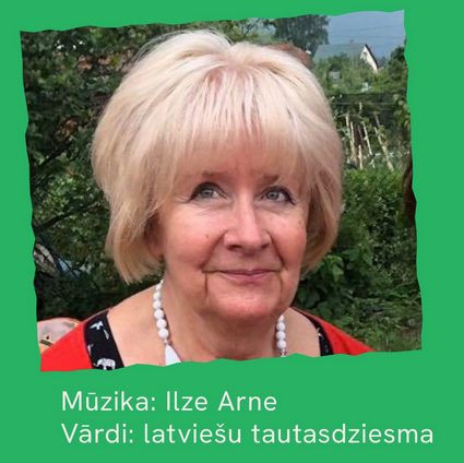 Dziesmu svētku repertuāra kartīte ar Ilzes Arnes fotoportretu